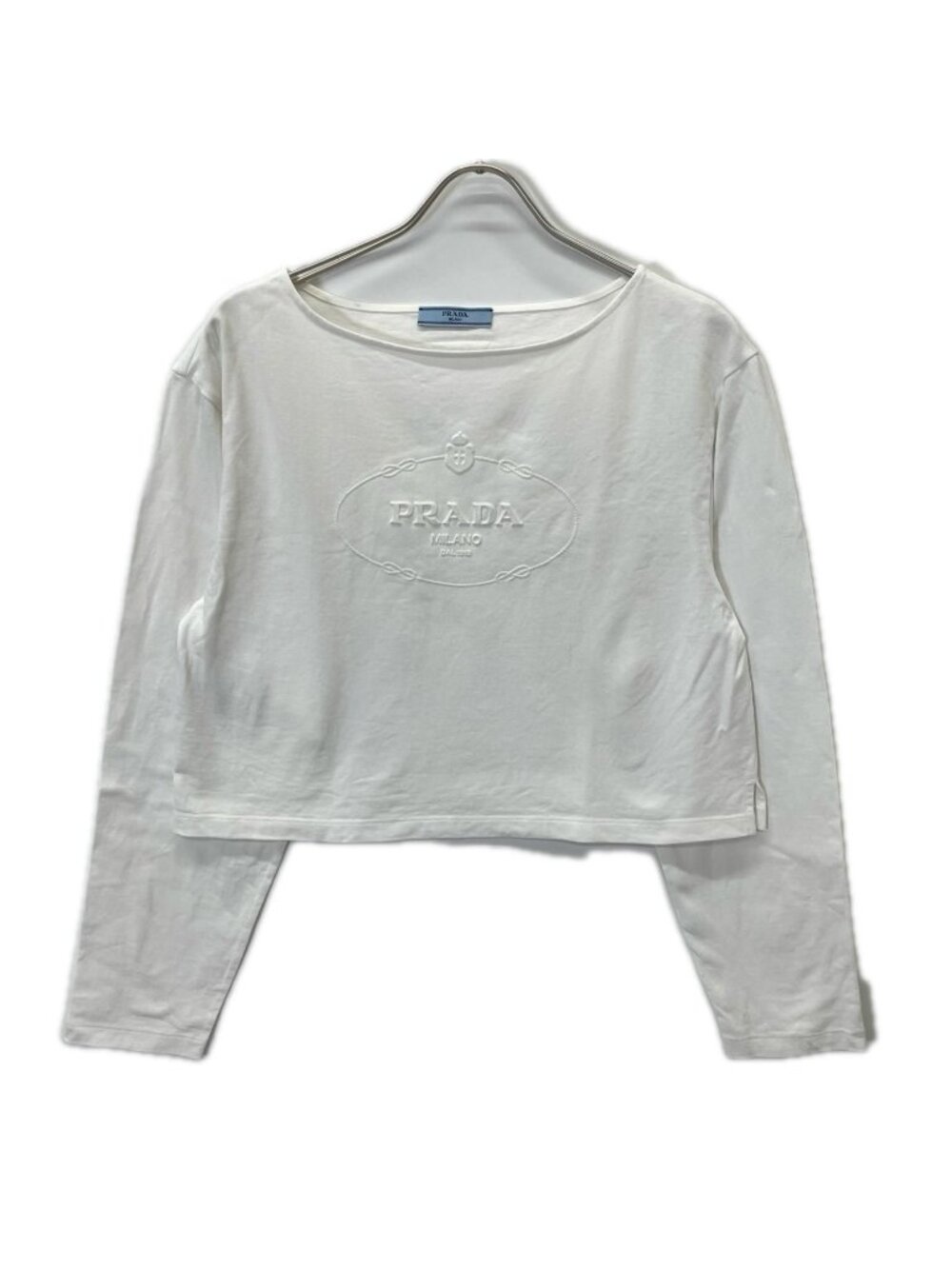 Prada White Logo Boat Neck Long Sleeve T-Shirt XS